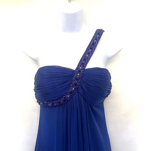 XSCAPE by Joanna Chen Gown Sz 2 Dress Blue Crystal Sheer Babydoll Fairy Y2k - Picture 3 of 16